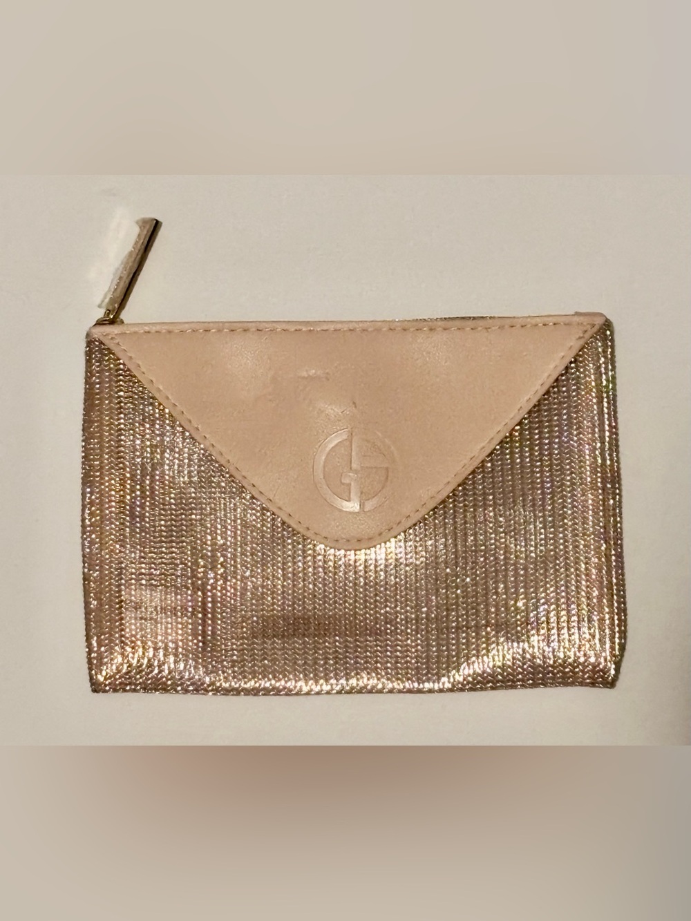 Giorgio Armani Cosmetic Pouch | Envelope | Gold Mesh & Blush Pink Faux Leather